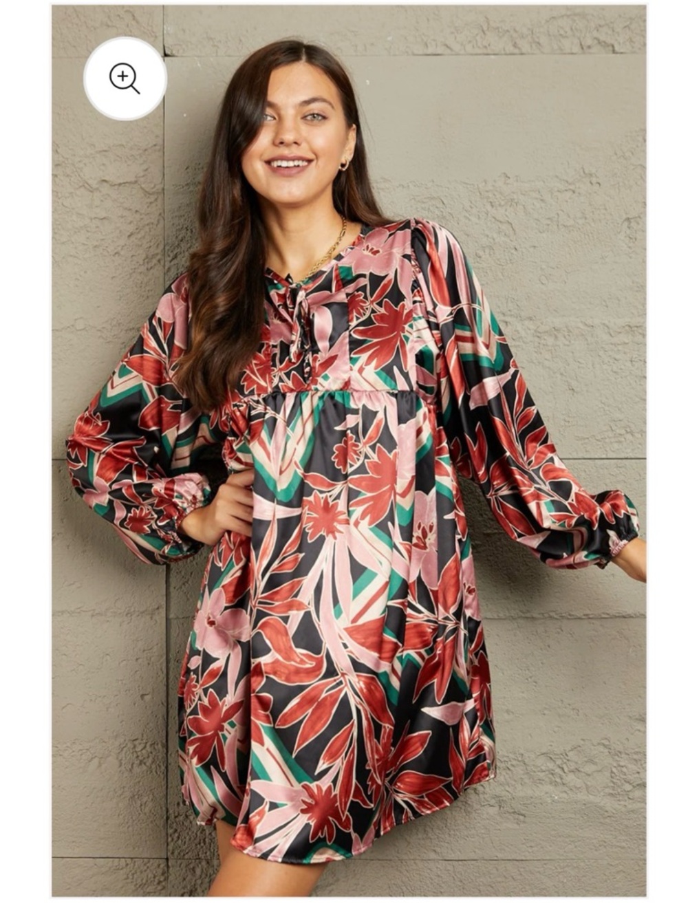 GeeGee NWOT Satin Baby Doll Dress Floral Satin Swing Dress in Multi Pink